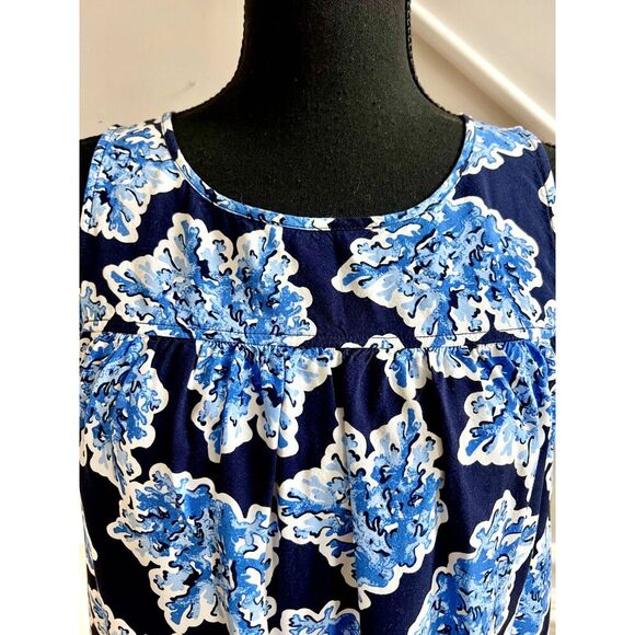 Blue and White Coral Print Crown & Ivy Tank Pattern Size M - Picture 3 of 5